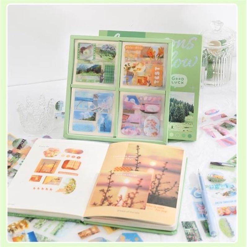 Sticker 100 Miếng Dán Trang Trí Phong Cảnh Nhiều Màu Sắc