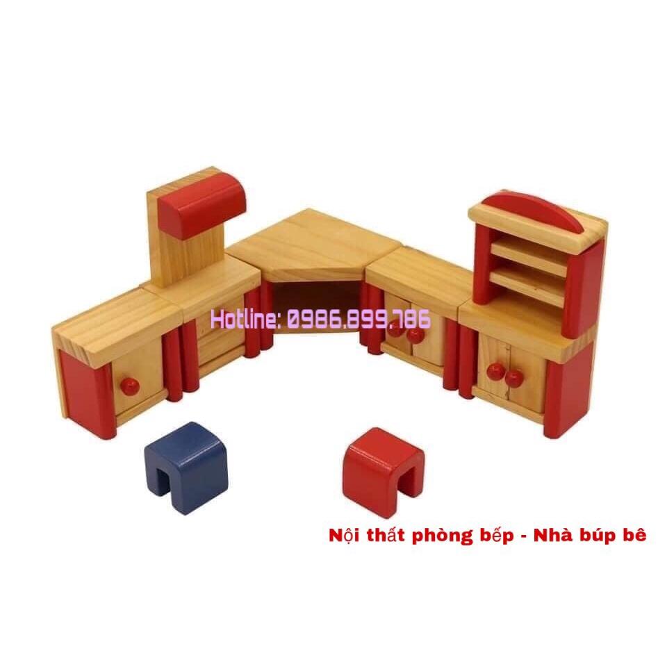 NHÀ BÚP BÊ GỖ + 6 gói thiết bị nội thất- đồ chơi sang chảnh-Đồ Chơi Giáo Dục cho Bé