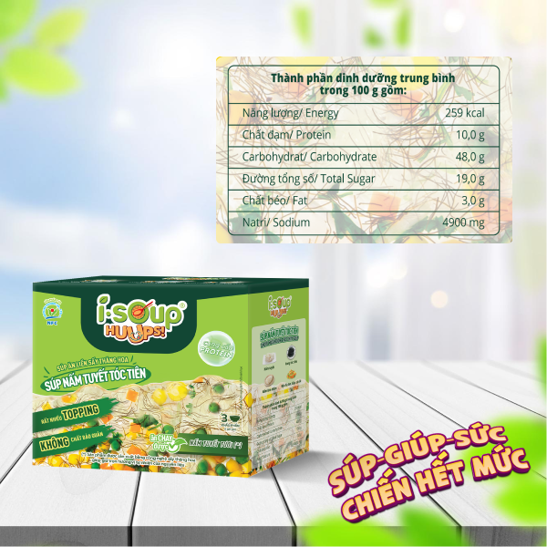 Súp Nấm Tuyết Tóc Tiên Ăn Liền ISOUP HUUPS Ngon,Dinh Dưỡng,Tiện Lợi (Hộp X 3 Viên) - Súp Ăn Liền Sấy Thăng Hoa