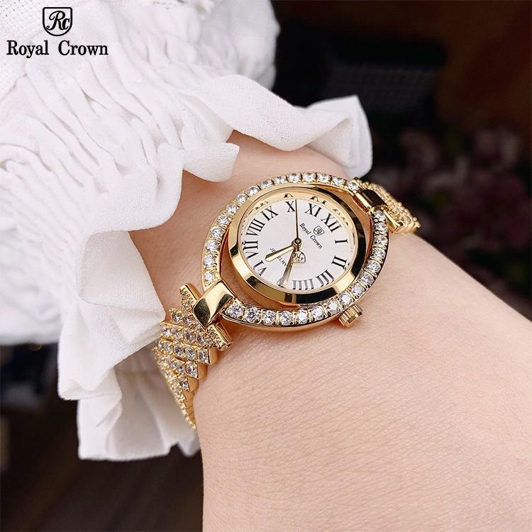 Đồng Hồ Nữ Chính Hãng Royal Crown 4610 Jewelry Dây Kim Loại Đính Đá Chống Nước Chống Xước