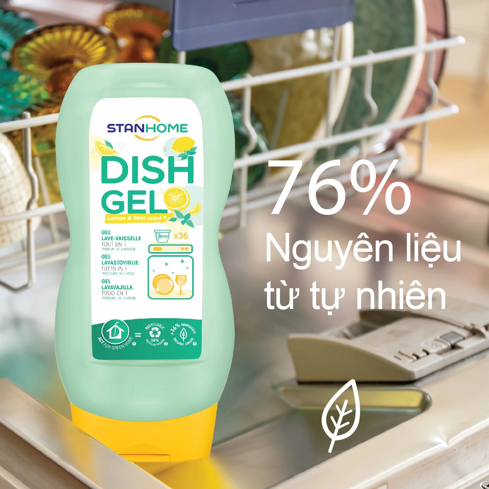 Gel rửa chén bát Stanhome 720ml - All in 1 - hương chanh bạc hà