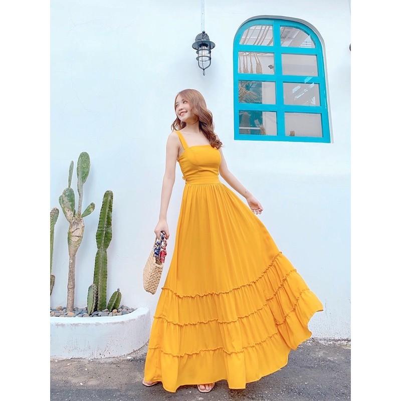 S32 Maxi trơn 2 dây bo chun lưng phối đuôi cá tầng
