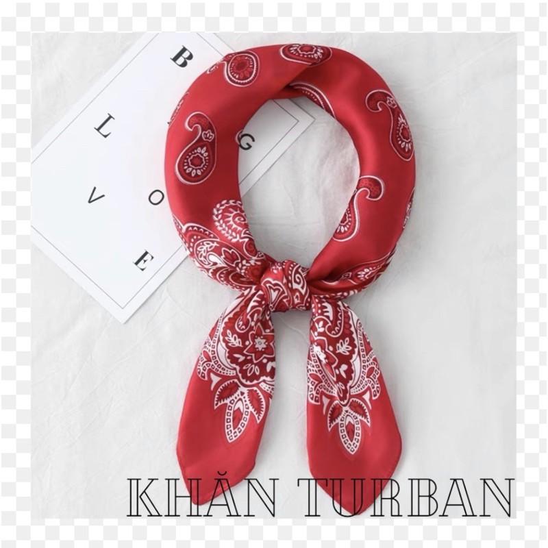 Khăn turban lụa vuông cao cấp choàng cổ size 70x70cm thanh lịch đa năng dùng làm áo yếm in hoa văn đối xứng