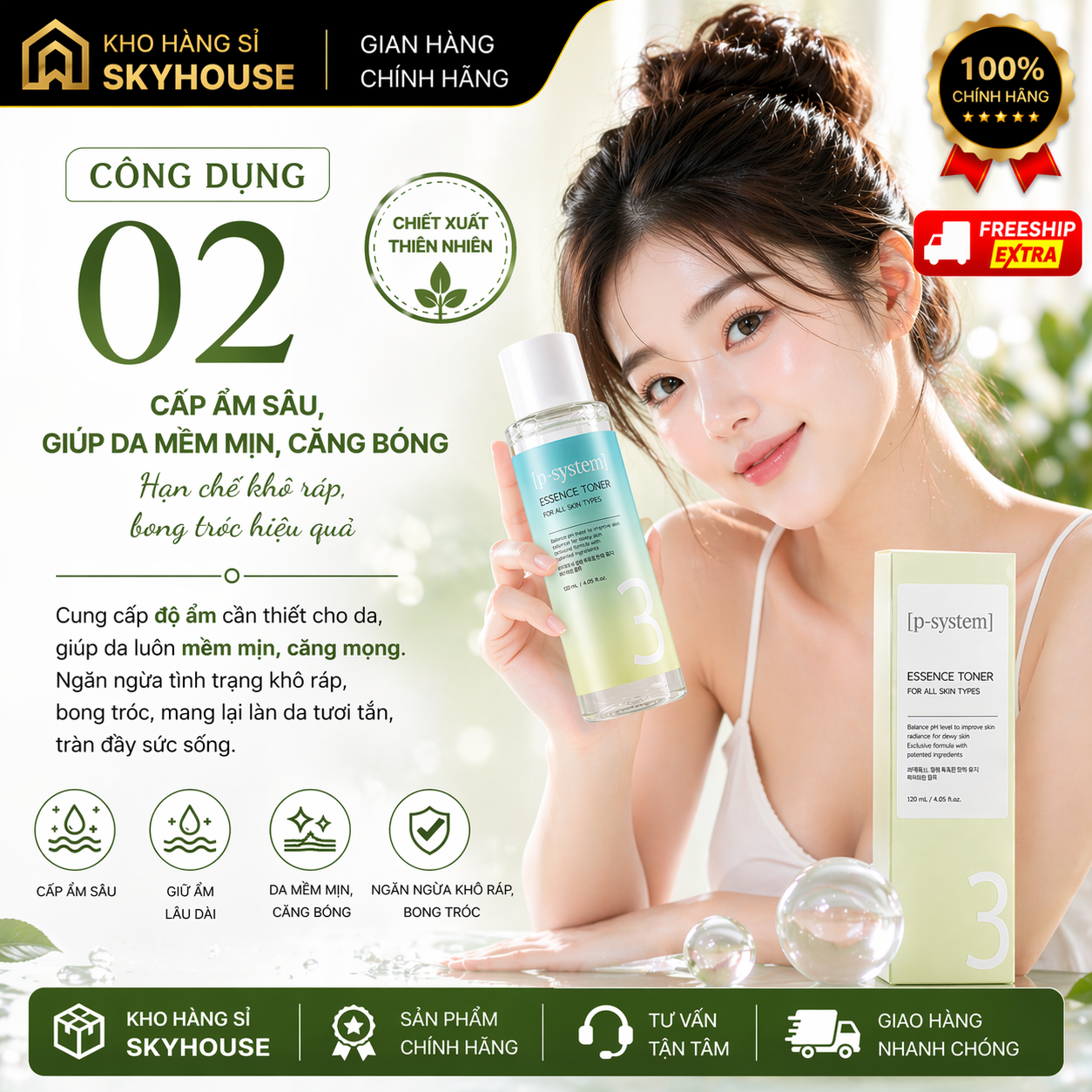 Tinh chất cân bằng dưỡng trắng da  ESSENCE TONER DAMODE 120ml tinh chất cấp ẩm dịu nhẹ chính hãng