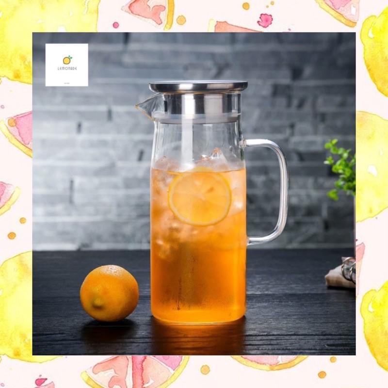 Bình trà thủy tinh chịu nhiệt dáng cao nắp inox 1000ml 1200ml 1500ml KT017