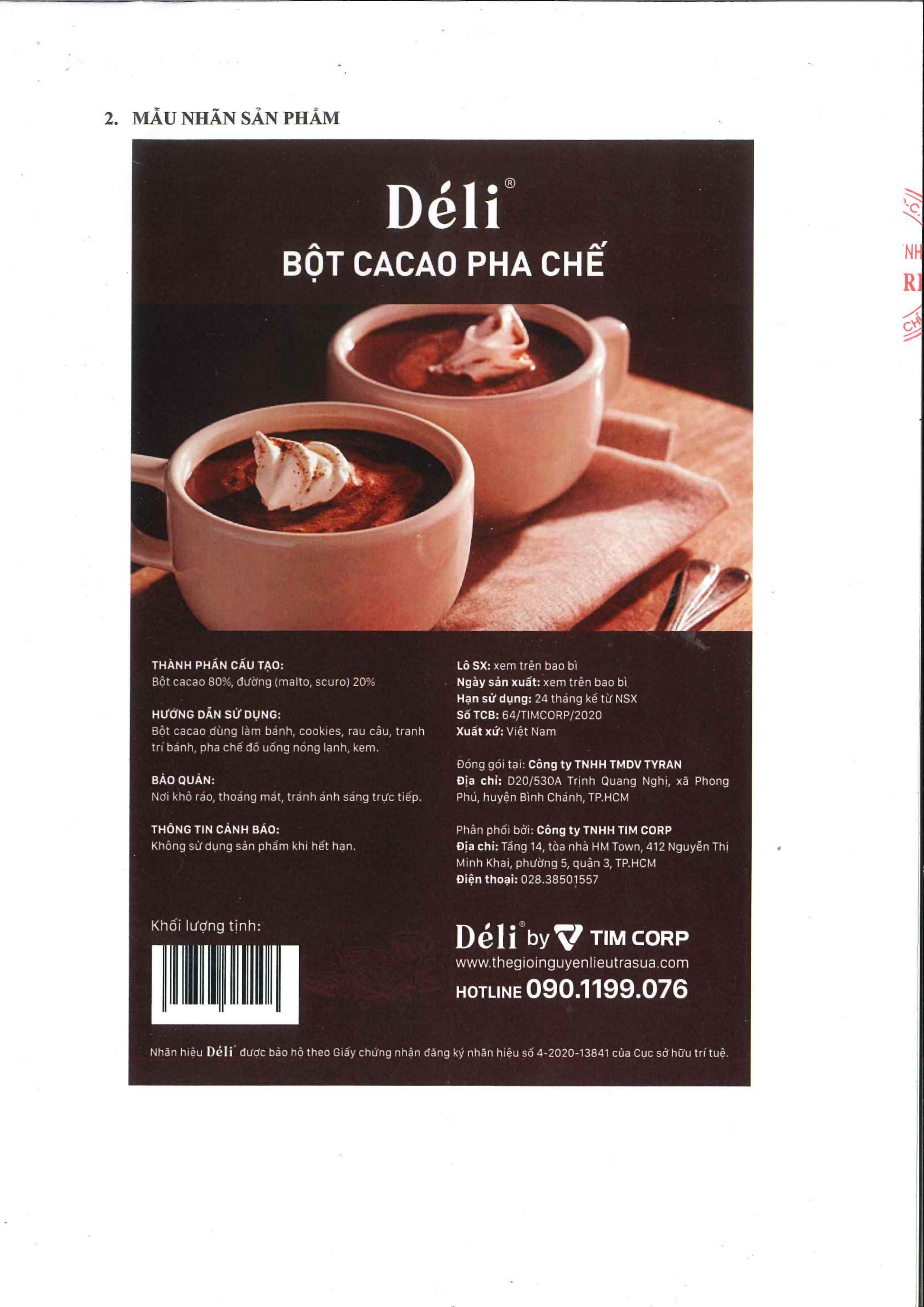 Bột cacao pha chế Déli