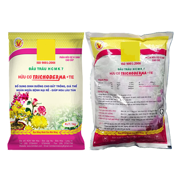 PHÂN ĐẦU TRÂU HCMK7 HỮU CƠ TRICHODERMA + TE - 1 KG - PHÂN HỮU CƠ SINH HỌC - TĂNG CƯỜNG THÊM NẤM ĐỐI KHÁNG - KÍCH THÍCH RỄ CÂY PHÁT TRIỂN