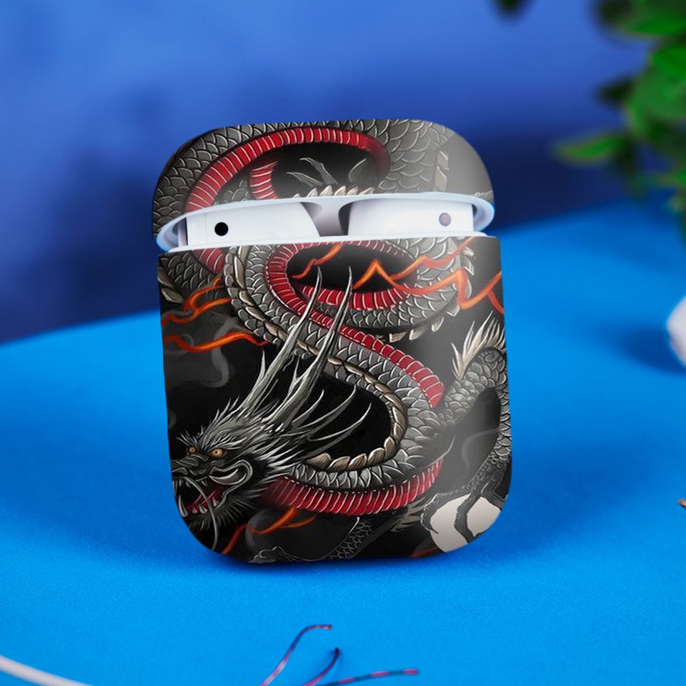 Miếng dán skin chống bẩn cho tai nghe AirPods in hình Rồng Dragon - dra003 (bản không dây 1 và 2)