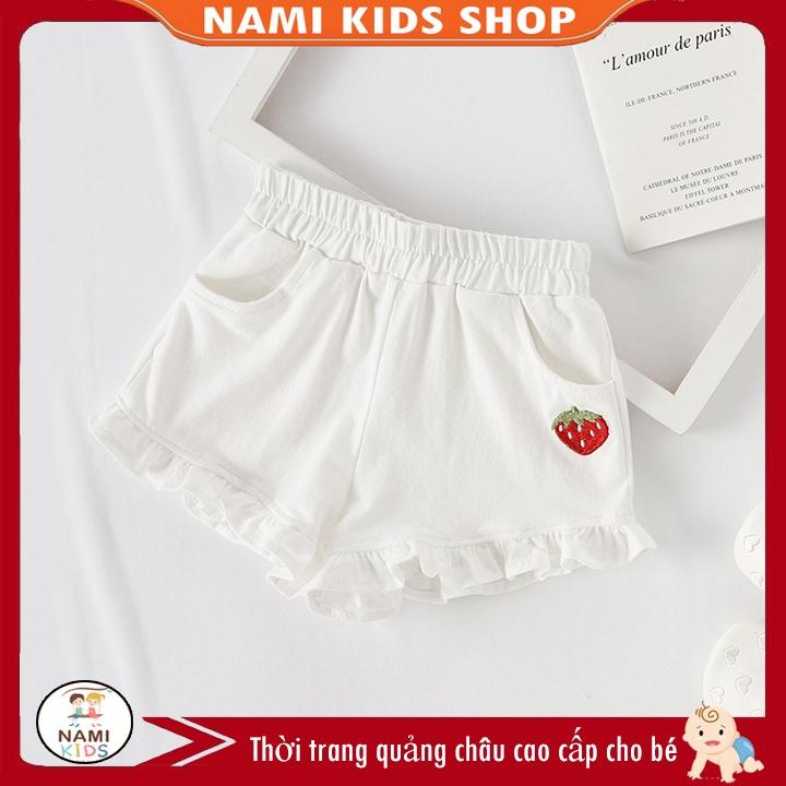 [114:H25] Quần đùi thun cotton thêu quả dâu xinh xắn cho bé gái (hàng QCCC)