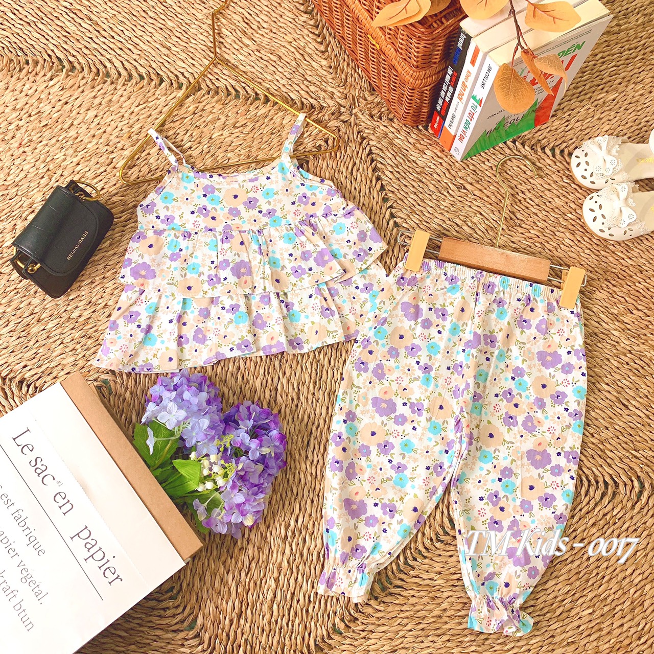 Đồ bộ bé gái, bộ quần áo hai dây mùa hè cho bé gái diện đi chơi đi học size 5-20kg chất kate mềm mát