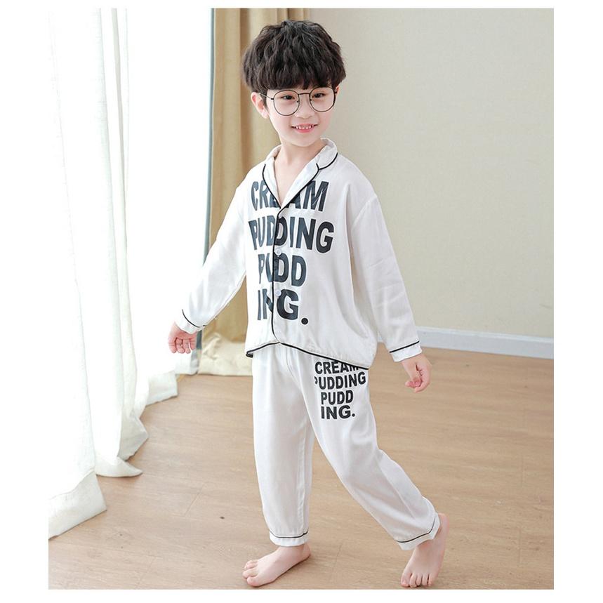 Bộ pijama cho bé xuất xịn, quần áo trẻ em dài tay in hình chữ Tiny Kids cho bé từ 6-28Kg