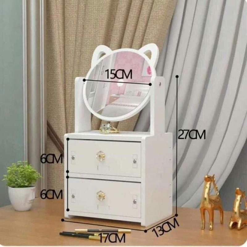 Kệ mỹ phẩm gương tai mèo 2 tầng