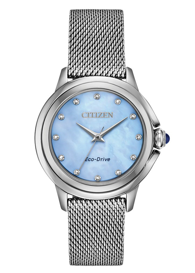 Đồng Hồ Nữ Citizen Đính Kim Cương Dây Thép Không Gỉ EM0790-55N - Mặt Xà Cừ (Sapphire)