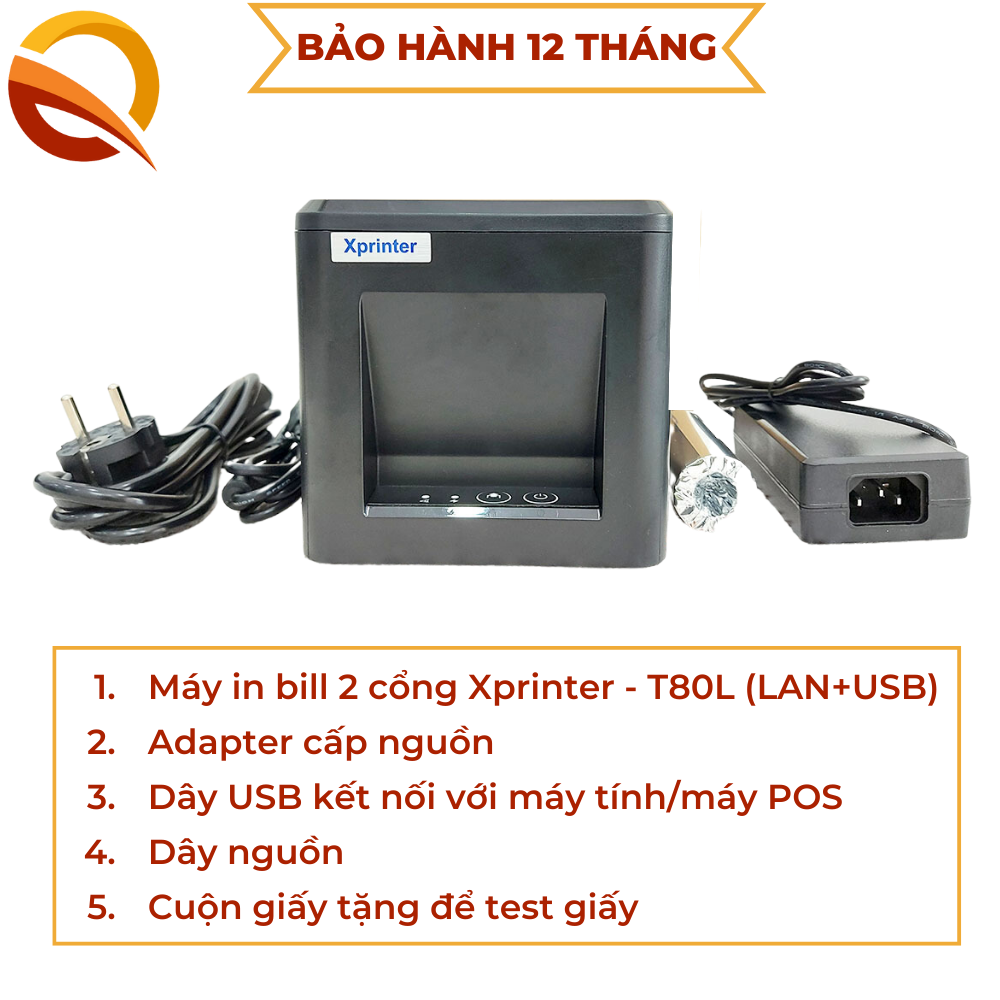 Máy in bill 2 cổng XP-Q805KL, máy in K80 in hóa đơn K80, máy in nhiệt 80mm, in điện thoại, BH 12 tháng