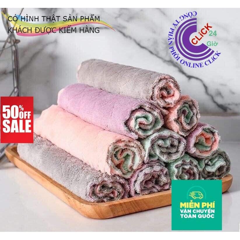 Set 10 Khăn Lau Đa Năng Bếp, Bát Đĩa, Cốc Chén Thấm Nước Chống Dính Dầu Mỡ Hai Mặt