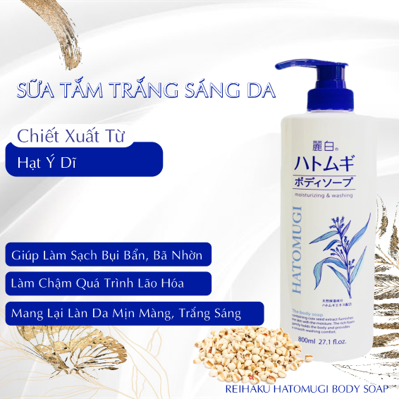 Sữa Tắm Hatomugi Dưỡng Trắng Sáng Da Chiết Xuất Từ Hạt Ý Dĩ 800 mL (Combo 800mL Và Set Mini)