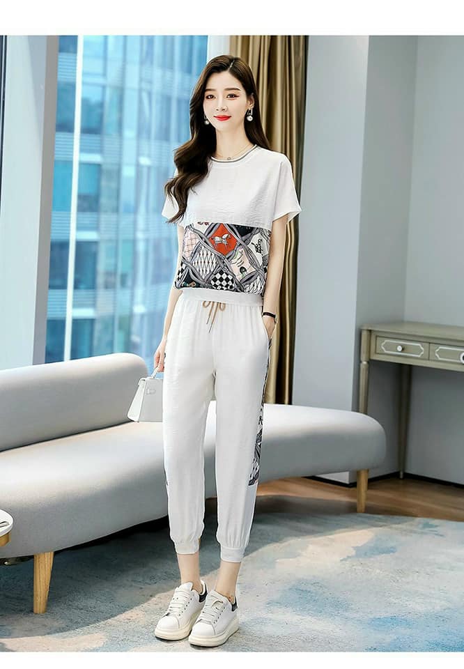 Set đồ bộ thun phối họa tiết thời trang