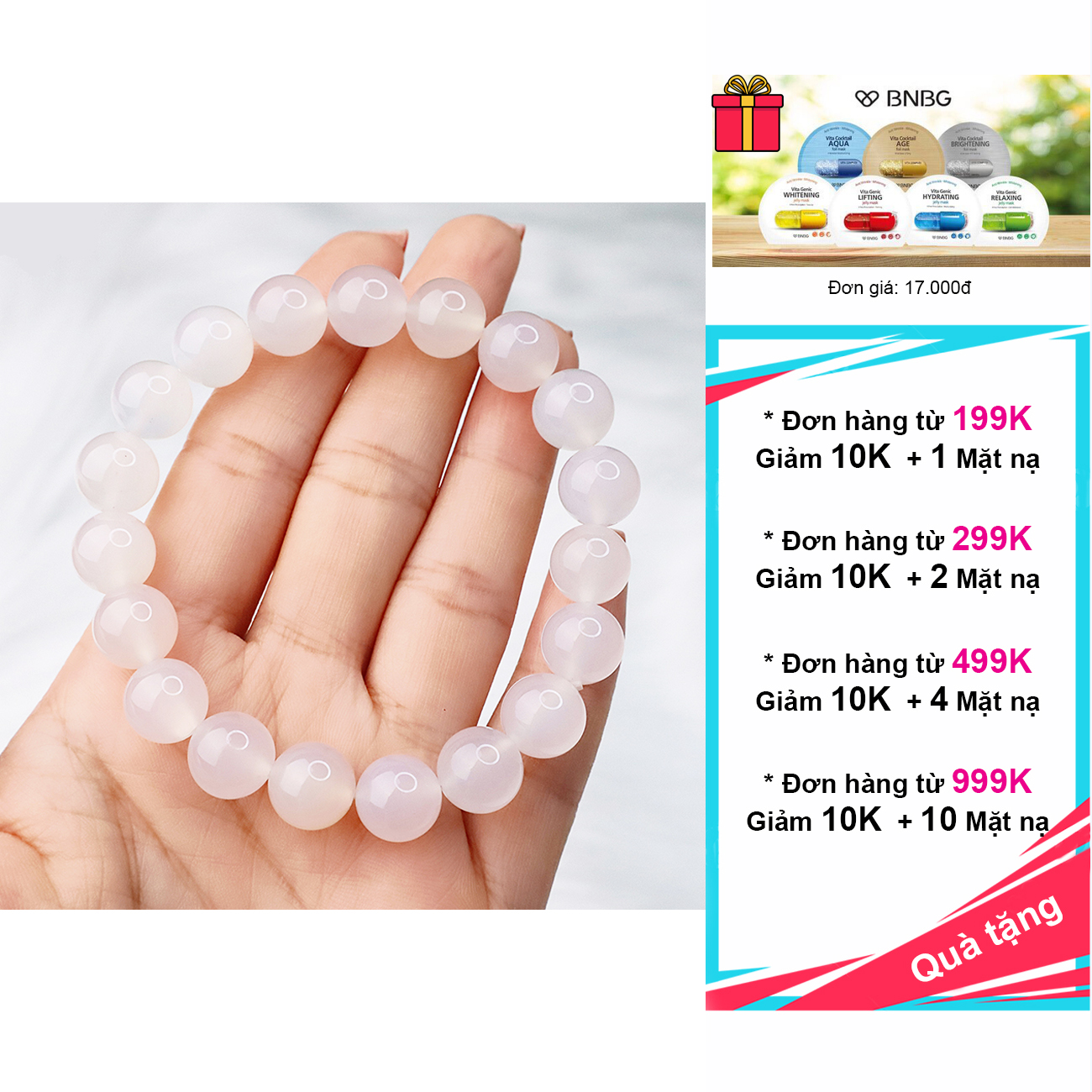Vòng tay đá mã não trắng 10mm hợp mệnh Thủy, Kim
