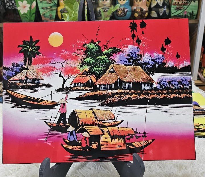 Tranh sơn mài - ĐỒNG QUÊ VIỆT NAM -Hàng xuất khẩu size 30x40 cm