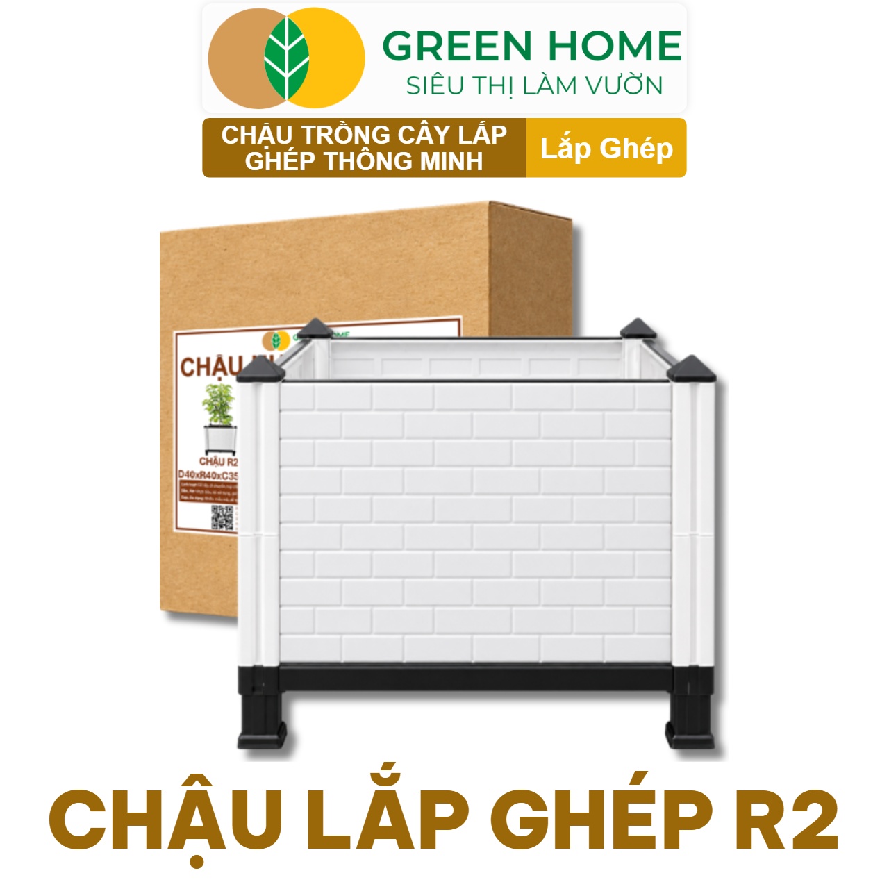 Chậu Trồng Cây Greenhome, Nhựa Nguyên Sinh Lắp Ghép, Nhiều Kích Thước, Trồng Hoa Hồng, Rau, Củ, Quả, Độ Bền 5 Năm - CHẬUR2 D40xR40xC35cm