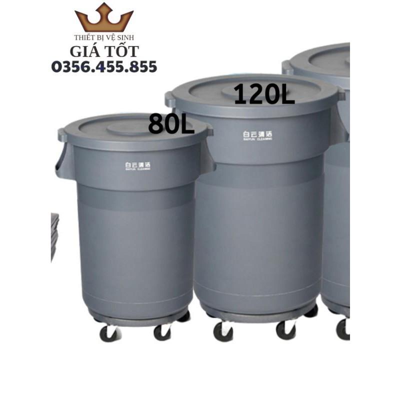 Thùng rác nhựa Baiyun dùng trong nhà bếp màu xám 80L/120L