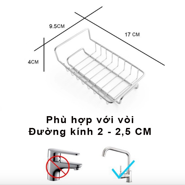 Giá inox gắn vòi rửa bát đựng giẻ rửa bát, khay đựng đồ rửa bát tiện ích, sạch sẽ