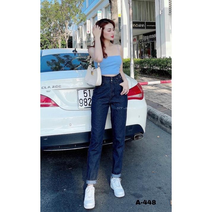 Quần Jeans Nữ, Quần Baggy Lưng Cao 2 Nút Bò Trơn Phong Cách Thời Trang Jeans Cotton Thoáng Mát, Mềm Mịn
