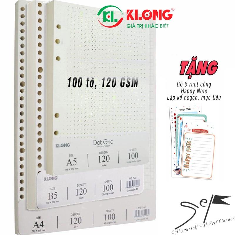 Sổ còng/Ruột refill Klong caro, kẻ ngang, chấm bi A5 A4 B5 - 100 tờ 120gsm