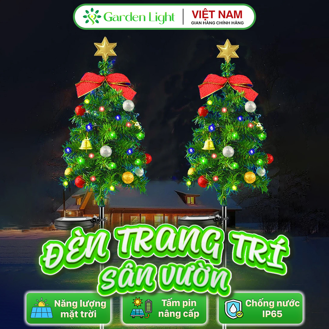 Đèn trang trí năng lượng mặt trời cây thông Noel thắt nơ, tiết kiệm điện, bóng siêu sáng, chống thấm nước - DA3164