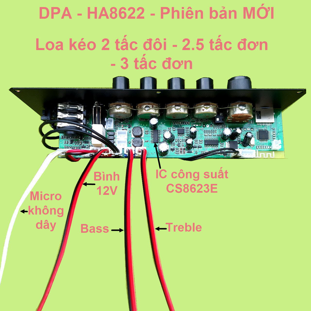 Mạch loa kéo HA8622 DPA IC CS8623E 40W – 80W phiên bản mới – Bluetooth Karaoke– cho loa kéo 3 tấc đơn hoặc 2.5 tấc đơn hoặc 2 tấc đôi