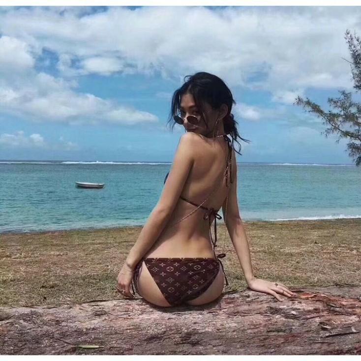 freeship Bikini sexy nâu tam giác hai mảnh cá tính vintage họa tiết siêu đẹp ( Hàng loại 1)