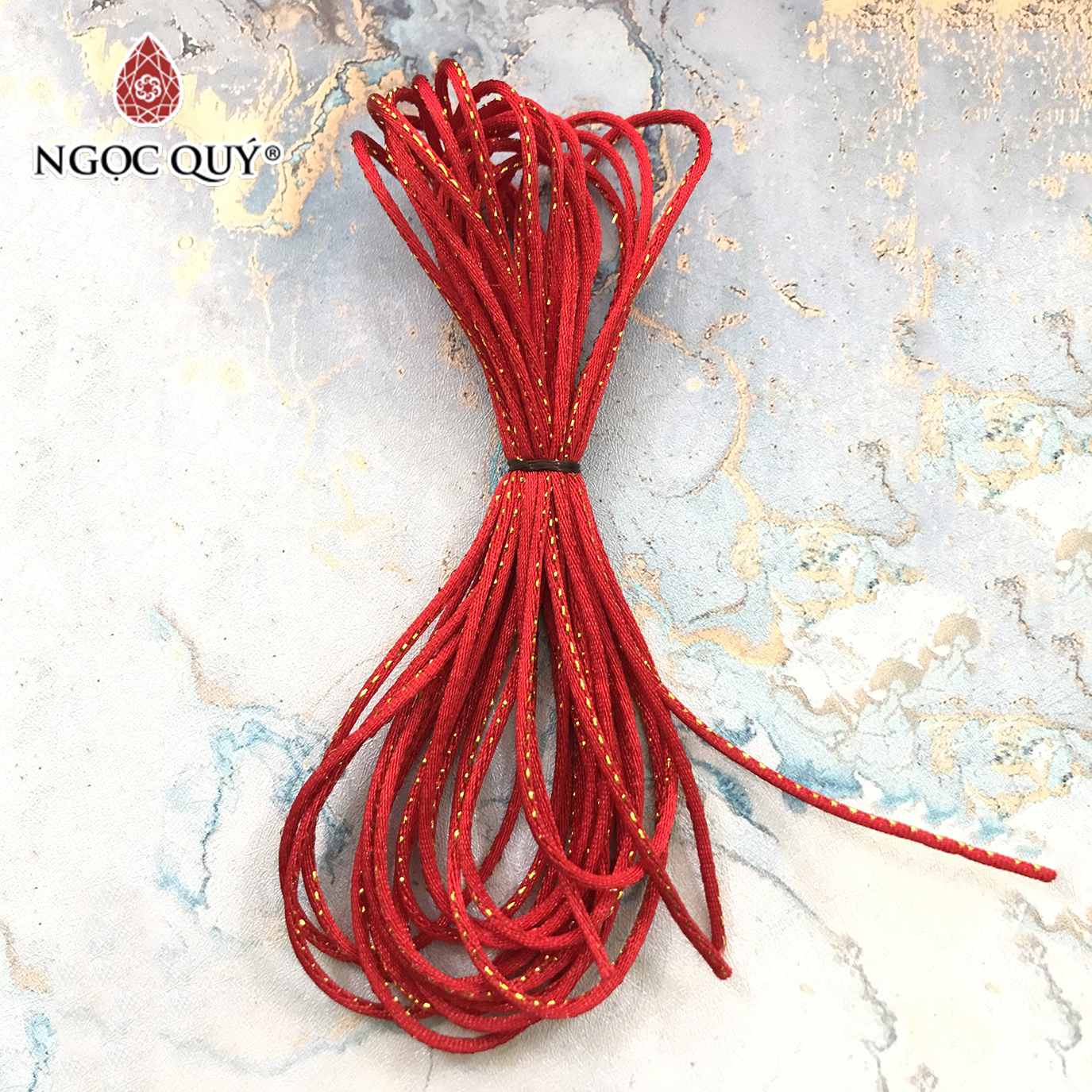 Bó dây tim bóng handmade màu đỏ điểm vàng 1,5mm - Bó dây vải bóng handmade dùng để thắt dây, đan vòng