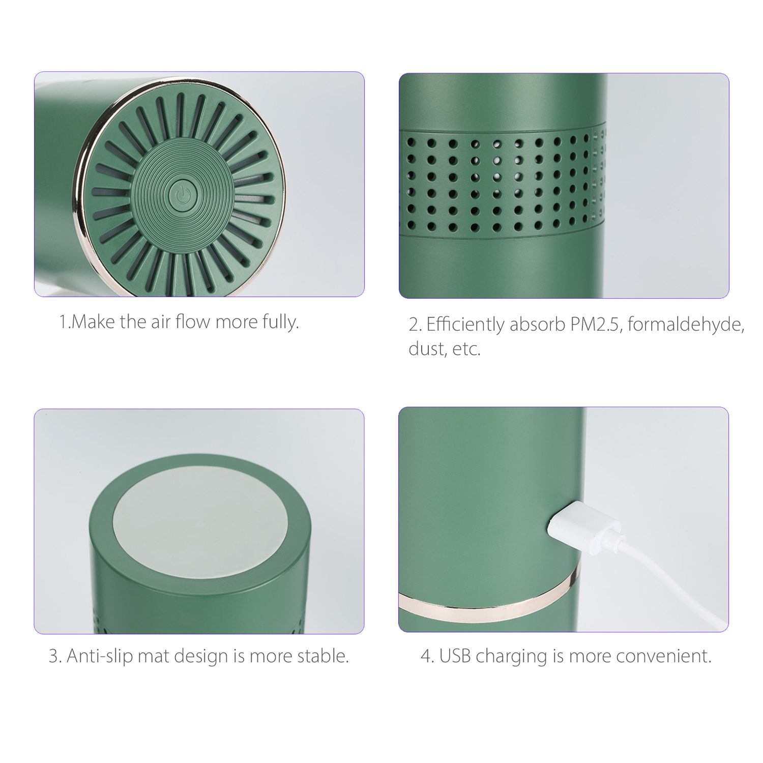 Máy lọc không khí để bàn mini kèm đèn led để ngủ, hoạt động yên tĩnh, sạc USB