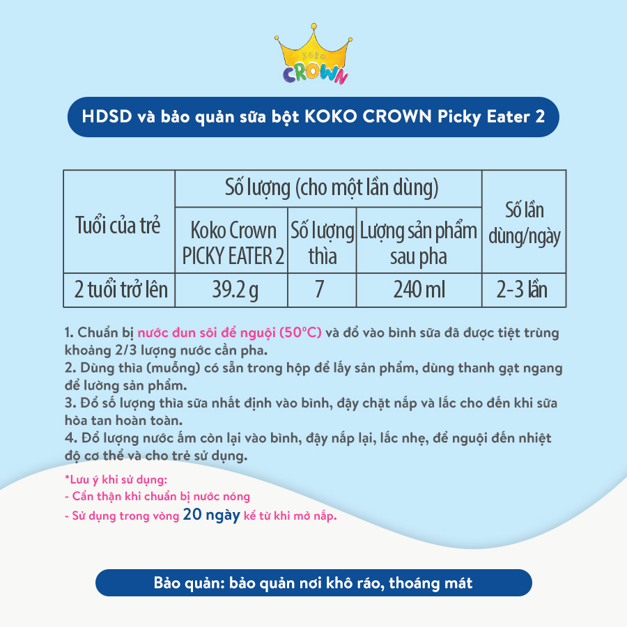 Combo 5 Lon Sữa Bột Dinh Dưỡng KOKO CROWN Cho Bé Biếng Ăn Picky Eater 2 800g/Lon