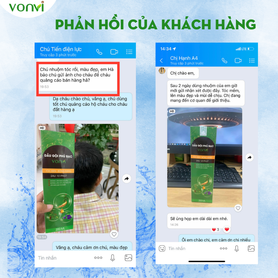 Nhuộm phủ bạc VONVI không xót, không phai, không làm đen da đầu, lên màu đen tự nhiên sau 10 phút chia 200 ml