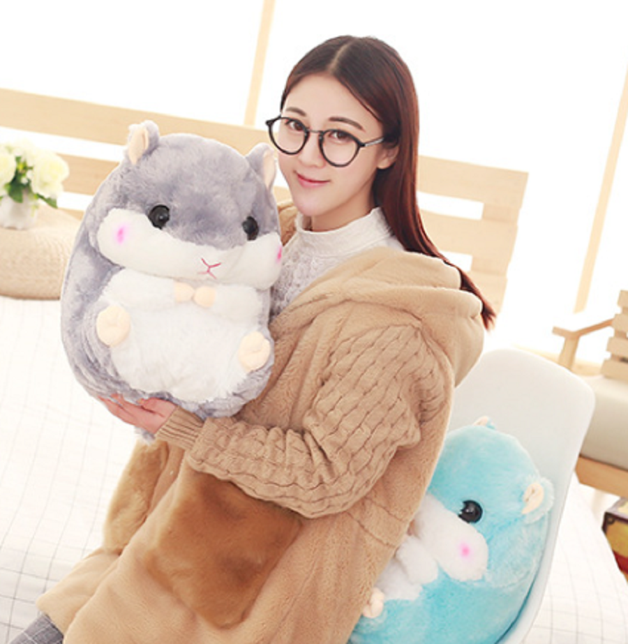 Bộ chăn gối chuột hamster lông xù size lớn 50cm (Xám)