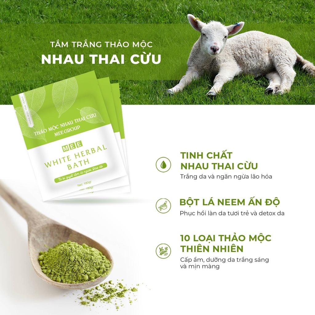 Tắm trắng nhau thai cừu, dưỡng trắng da body chiết xuất thảo mộc Mee Natural White Herbal Bath 180g