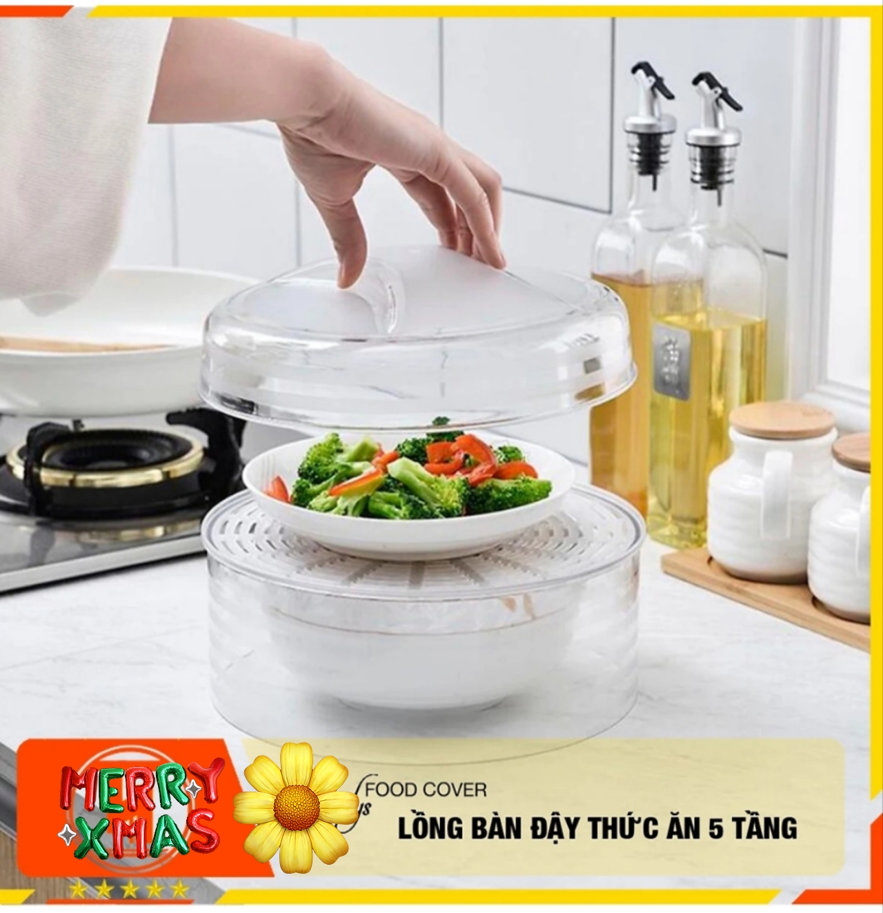 Lồng bàn đậy đồ ăn VN SUS - 5 tầng - Chất liệu PP trong suốt - Bảo quản đồ ăn, thức ăn chống bụi và côn trùng