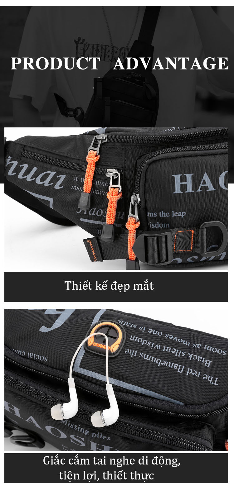 Túi đeo ngực,đeo chéo, đeo hông thời trang thể thao nam vải Oxford chống thấm nước - HAOSHUAI 3965
