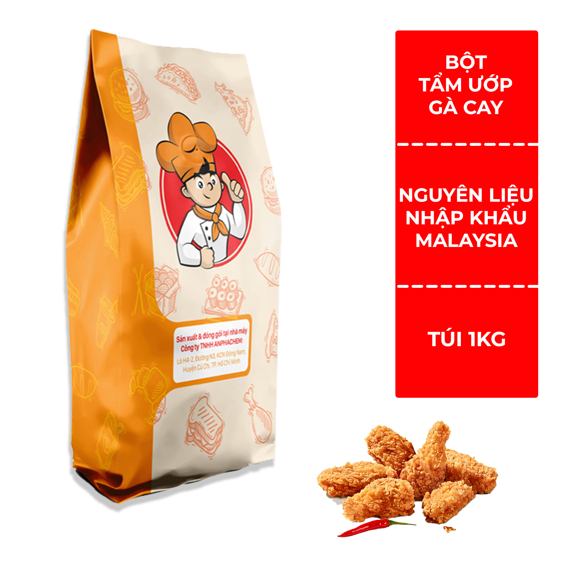 Bột tẩm ướp Gà Cay - Orange Chef - 1 kg/ Túi