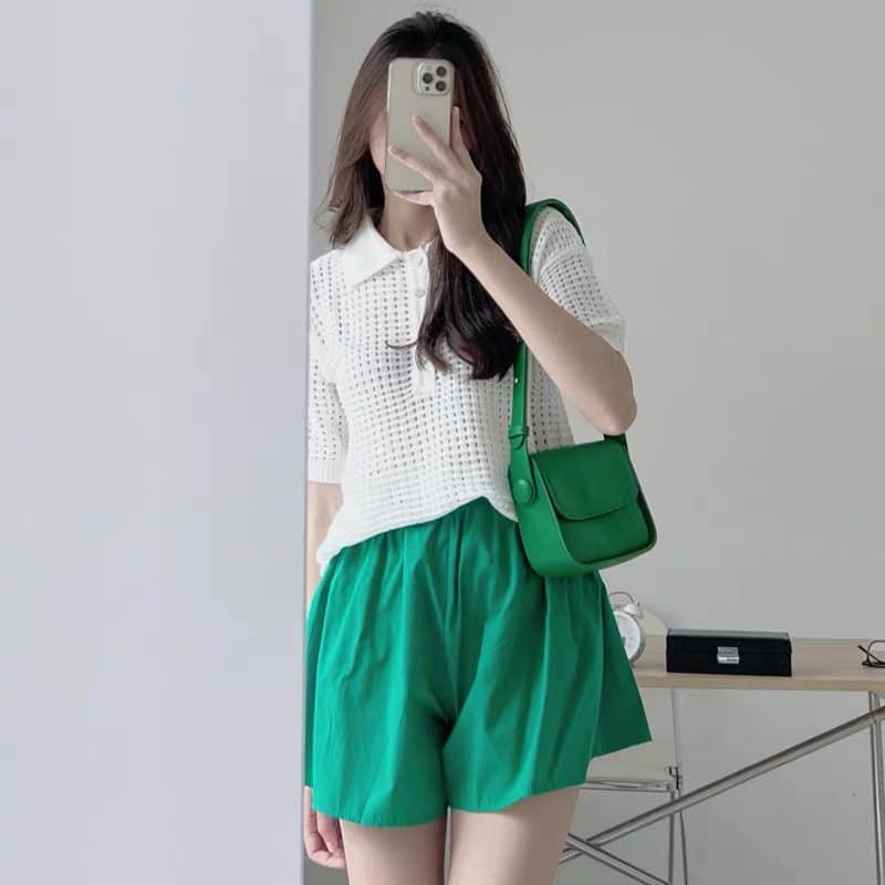Áo thun Polo len lưới chất liệu len hàng cao cấp, chất liệu len mềm mịn - GINE STORE