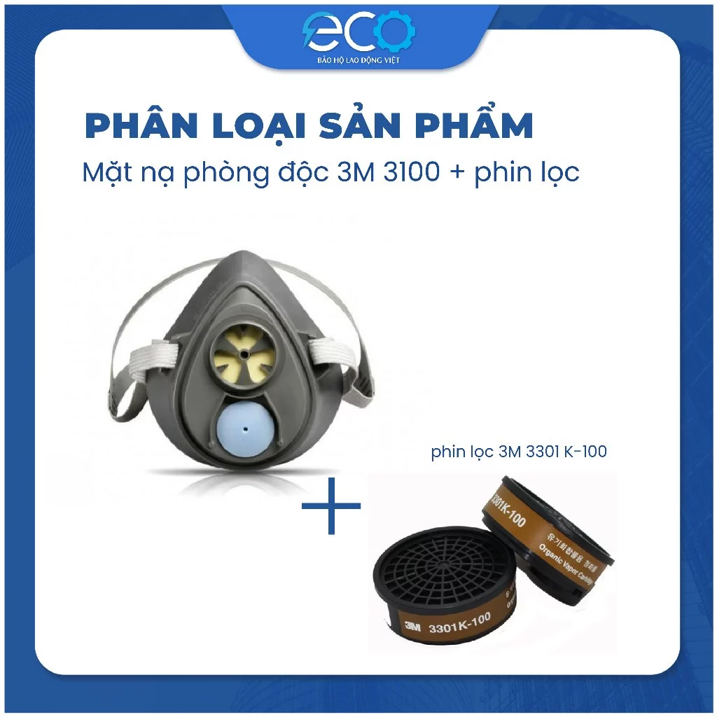 Bộ 4 món mặt nạ phòng độc 3M 3100/ 3200 + phin lọc 3M 3301K-100 + tấm lọc bụi 3M 7711 + nắp giữ tấm lọc 3M 774