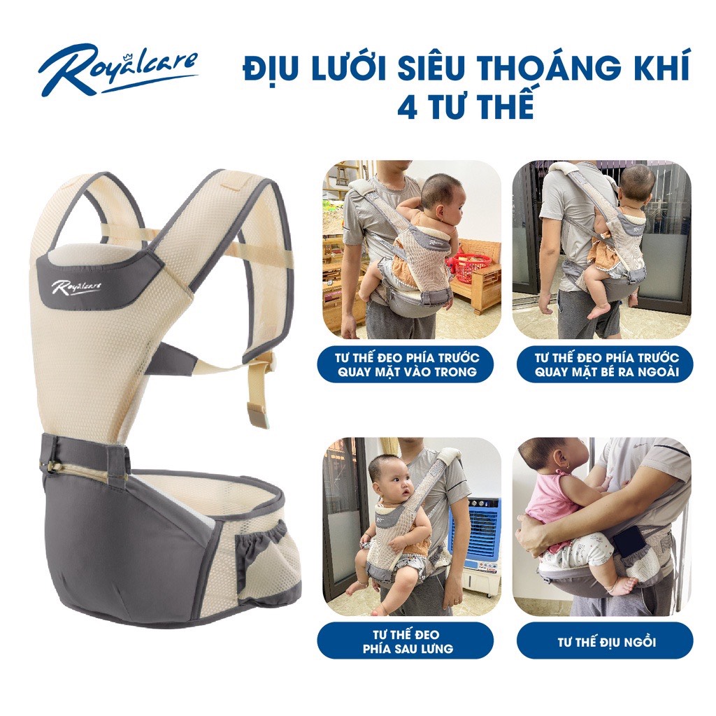 Địu ngồi trẻ em lưới siêu thoáng 4 tư thế hiệu Royalcare - 906 - siêu thoáng khí