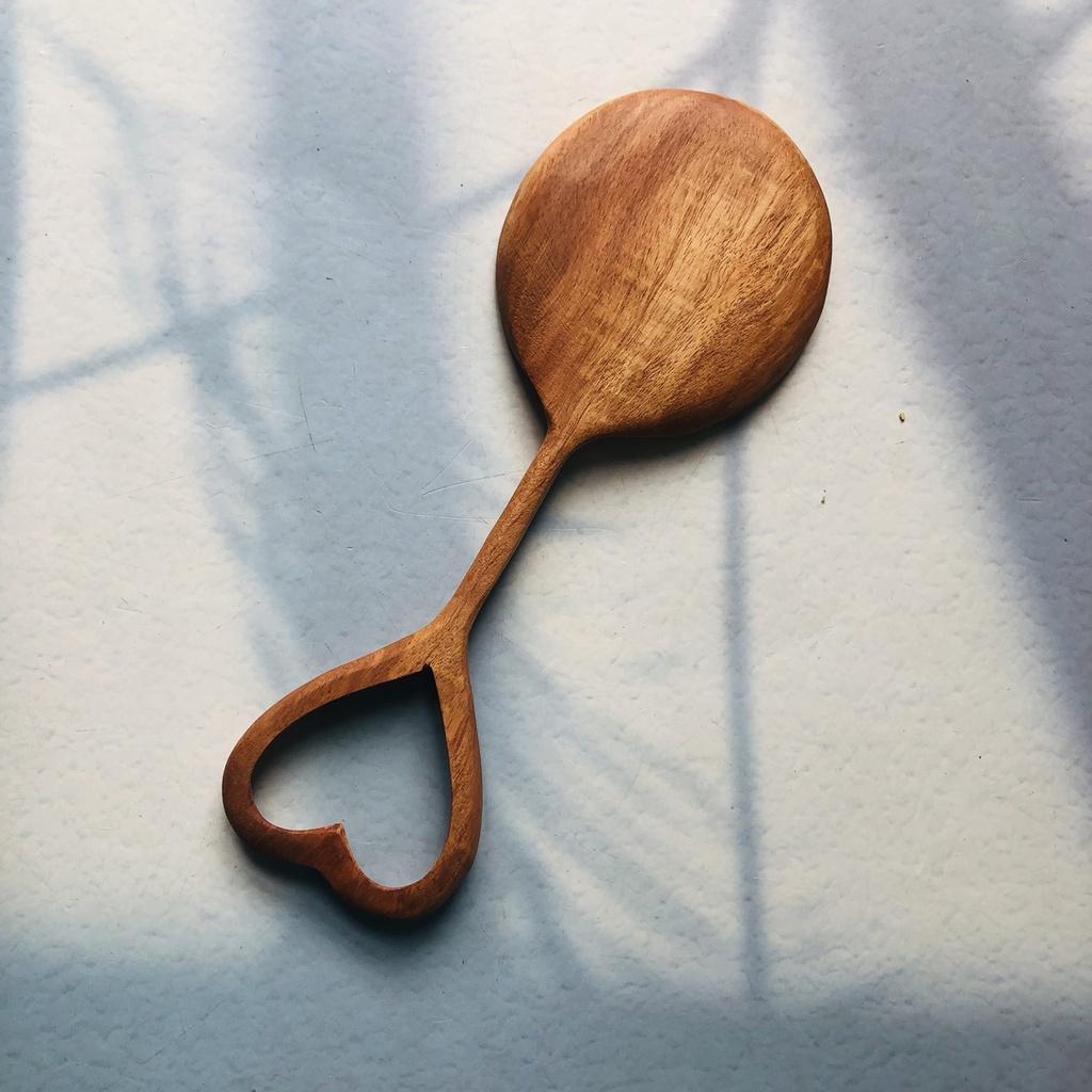 Thìa/Muỗng Gỗ Cán Trái Tim, Chụp Ảnh Decor, Phụ Kiện Nhà Bếp, Thìa Xúc Đồ Chơi Trẻ Em