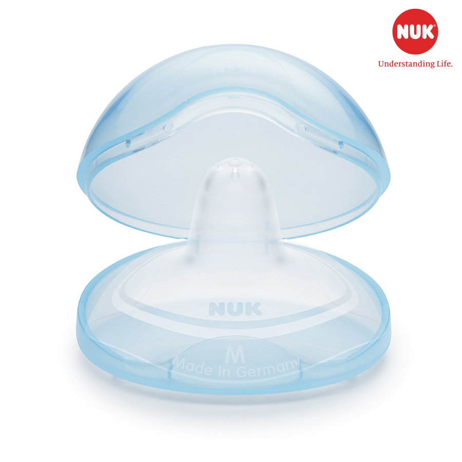 Trợ ti NUK bán nguyệt silicone thế hệ mới (2 trợ ti &amp; 1 hộp đựng) + tặng túi thun cột tóc