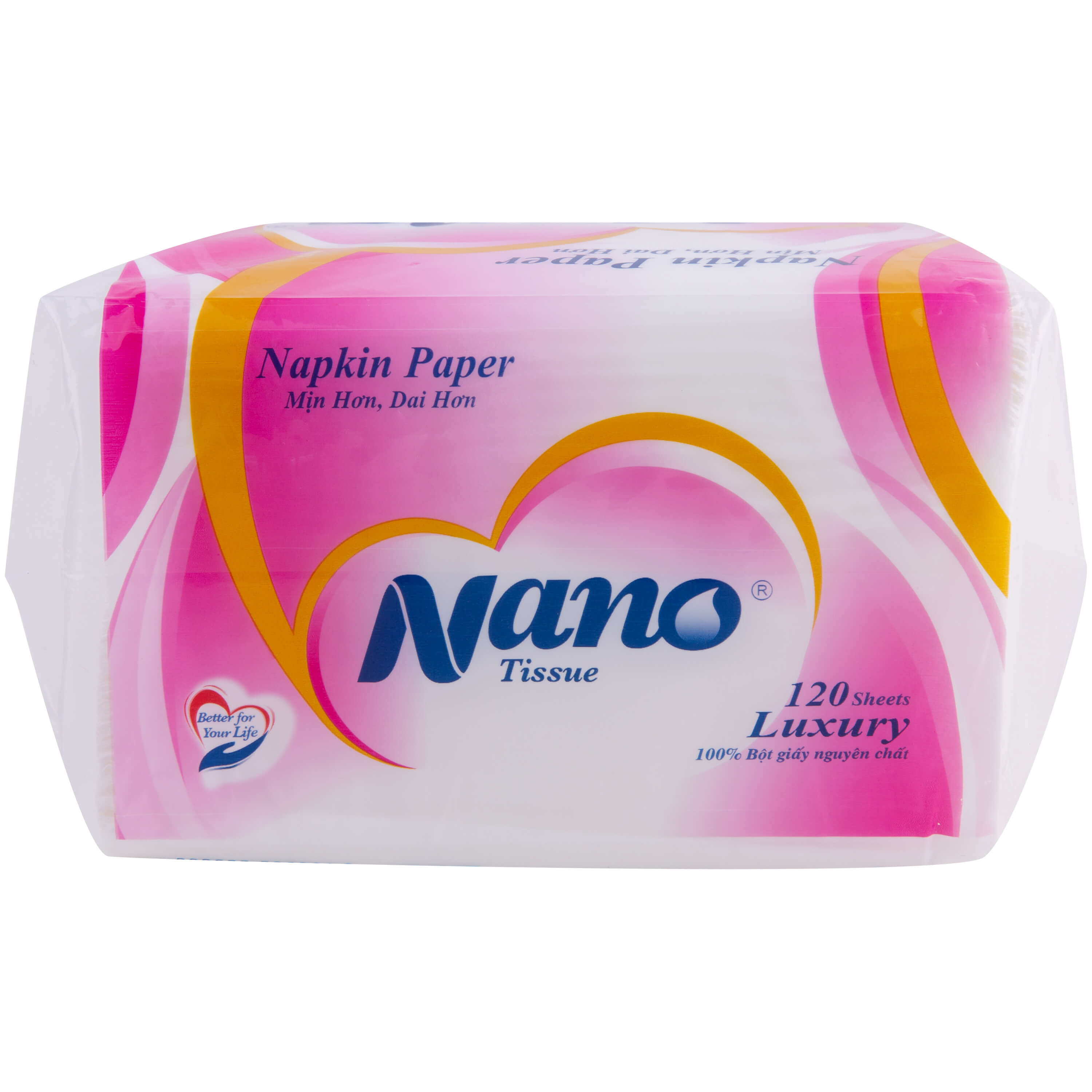Khăn giấy rút lụa Nano Napkin 120 tờ, Giấy ăn khô vuông siêu dai cao cấp mềm dai an toàn - Nano Tissue