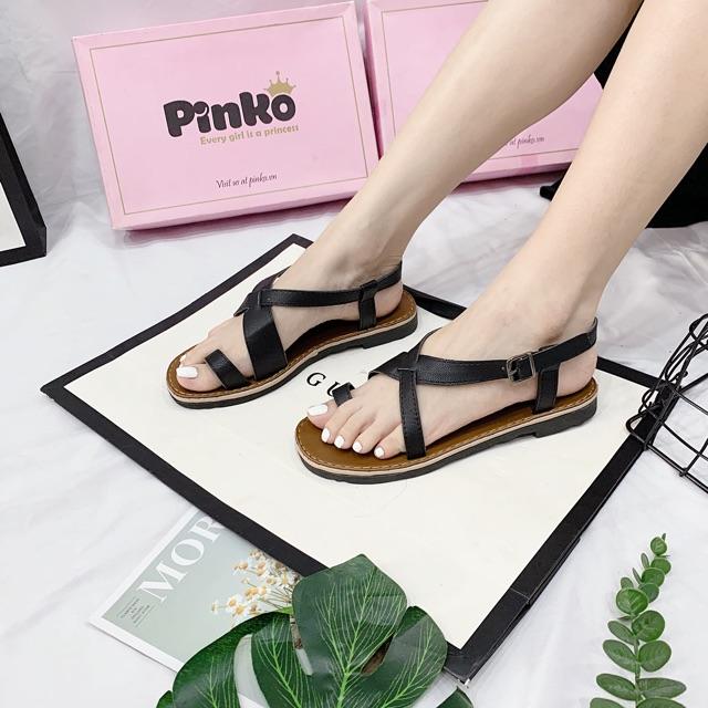 Sandal bản dày xỏ ngón quai chéo đế nâu