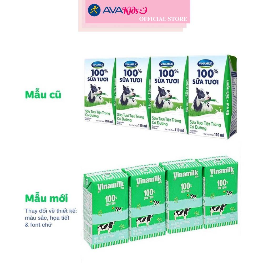 Lốc 4 hộp sữa tươi tiệt trùng Vinamilk có đường 110 ml (từ 1 tuổi)