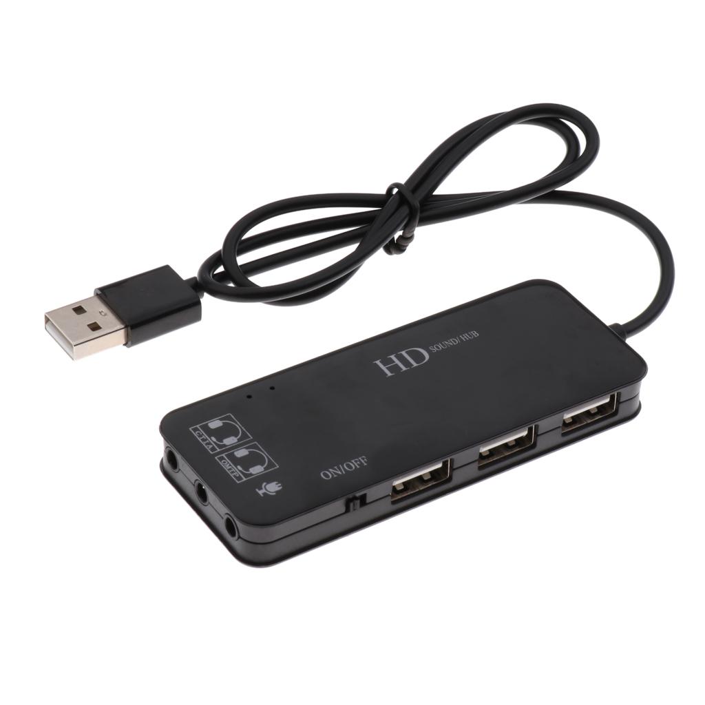 USB 2.0 Hub TO 3-Port USB 2.0 Splitter& 7.1CH Mic/Headset Sound Card Adapter