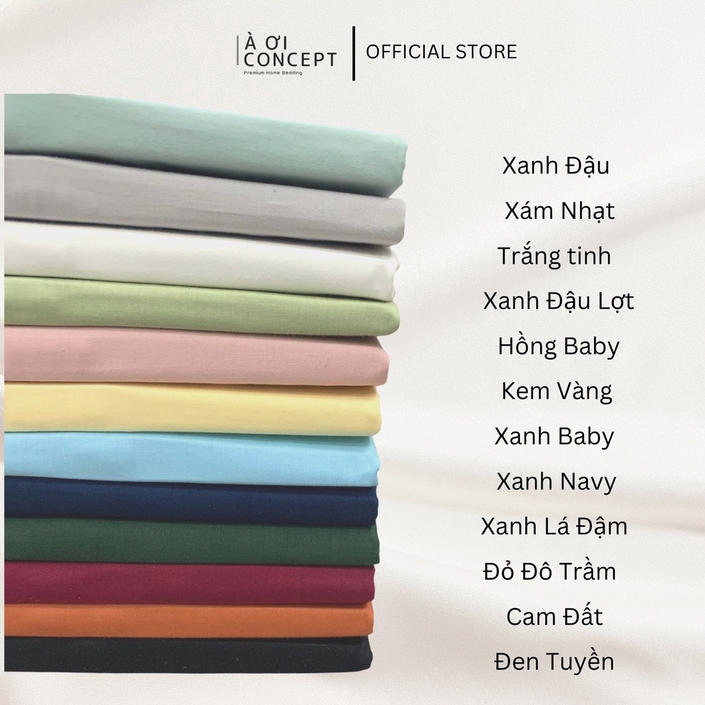 Vỏ Gối Nằm Cotton Satin Hàn Quốc Cao Cấp À Ơi Concept Màu Trơn Size 50x70 cm